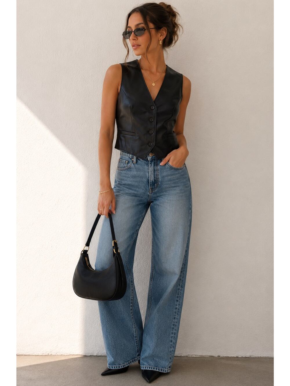 Pistola Vero Faux Leather Waistcoat Vest NWT Small Black Tailored $125